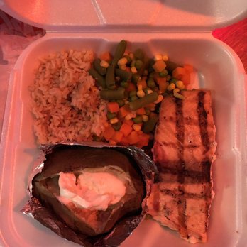 Carriage Cafe - Salmon rice veggies and a baked potato! Yum! - Breakfast & Brunch Near Me - Simi Valley, California Carriage Cafe - Salmon rice veggies and a baked potato! Yum! - Breakfast & Brunch Near Me - Simi Valley, California