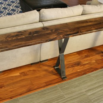 Board & Bolt - Distressed alder sofa table with welded hourglass metal legs - Furniture Stores Near Me - Denver, Colorado