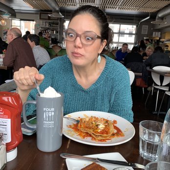 Four Friends Kitchen - Crispy Huevos Rancheros. Side of cornbread. Minty hot chocolate. - Southern Near Me - Denver, Colorado Four Friends Kitchen - Crispy Huevos Rancheros. Side of cornbread. Minty hot chocolate. - Southern Near Me - Denver, Colorado