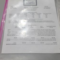Tubby's Pizza - Menu items and prices.