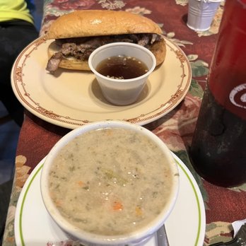 Jordie's Trailside Cafe - Cup of potato soup, French Dip Sandwich - American Near Me - Bowlus, Minnesota