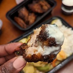 Jerk wing with their horseradish bleu cheese sauce....sooooo good!