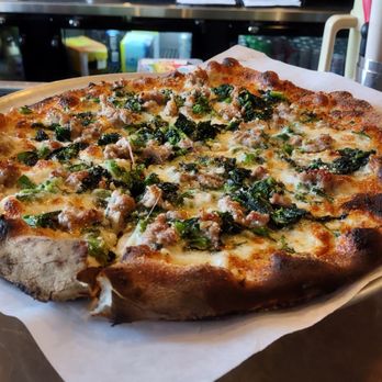 Next Door - Rabe + sausage pie (small) - Pizza Near Me - New Haven, Connecticut Next Door - Rabe + sausage pie (small) - Pizza Near Me - New Haven, Connecticut