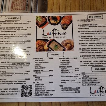 Lee House - the menu of the restaurant - Korean Near Me - Edmonton, Alberta