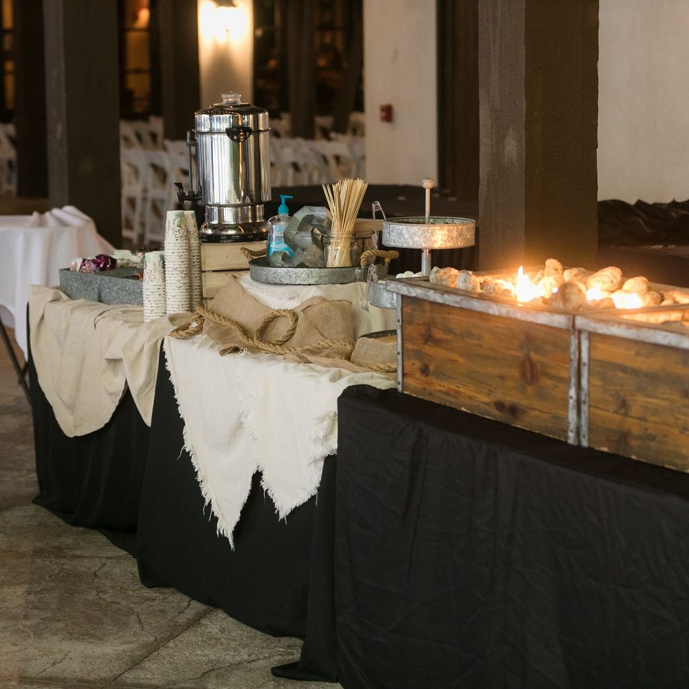 S'mores and hot chocolate station set up S'mores and hot chocolate station set up