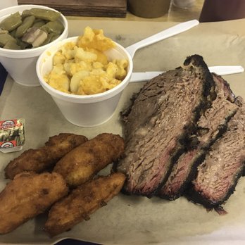 Caino's BBQ at the Red Barn - Beef brisket, green beans, mac and cheese, hush puppies - Barbeque Near Me - Hubert, North Carolina Caino's BBQ at the Red Barn - Beef brisket, green beans, mac and cheese, hush puppies - Barbeque Near Me - Hubert, North Carolina