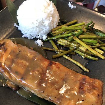 The Happy Sumo - Miso Salmon - nicely done, sauce is mild, asparagus drenched in goo, our rice was dry - Sushi Bars Near Me - Provo, Utah The Happy Sumo - Miso Salmon - nicely done, sauce is mild, asparagus drenched in goo, our rice was dry - Sushi Bars Near Me - Provo, Utah