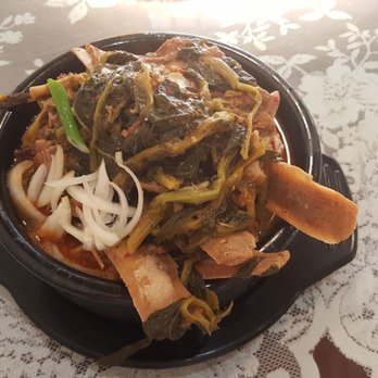 Bon Ga Korean Cuisine - Hot Bone Soup - Pork spine, vegetables, green onion and hot peppers - Korean Near Me - Kelowna, British Columbia Bon Ga Korean Cuisine - Hot Bone Soup - Pork spine, vegetables, green onion and hot peppers - Korean Near Me - Kelowna, British Columbia