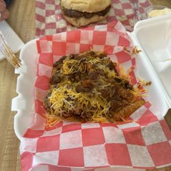 Brenda's Burgers - Chili cheese fries and cheeseburger.