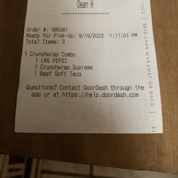 Taco Bell - Receipt showing my order includes a Large drink. - Fast Food Near Me - Willoughby, Ohio Taco Bell - Receipt showing my order includes a Large drink. - Fast Food Near Me - Willoughby, Ohio