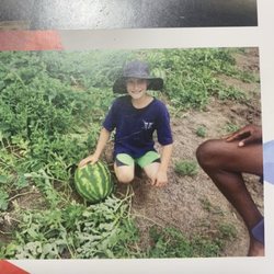 Runnymede School - Justin marcarian farming watermelon. Jamesley is the kid whose leg was sticking out... but don't remember his last name