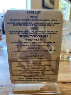 Menu photo 2 The Bear Den Restaurant & Bar Daniel, WY