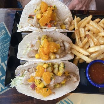 Conch Republic Grill - Mahi Tacos with French fries - Seafood Near Me - North Redington Beach, Florida