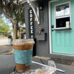 Chocolate chip cookie & Iced coffee with splash of almond milk & sf vanilla.