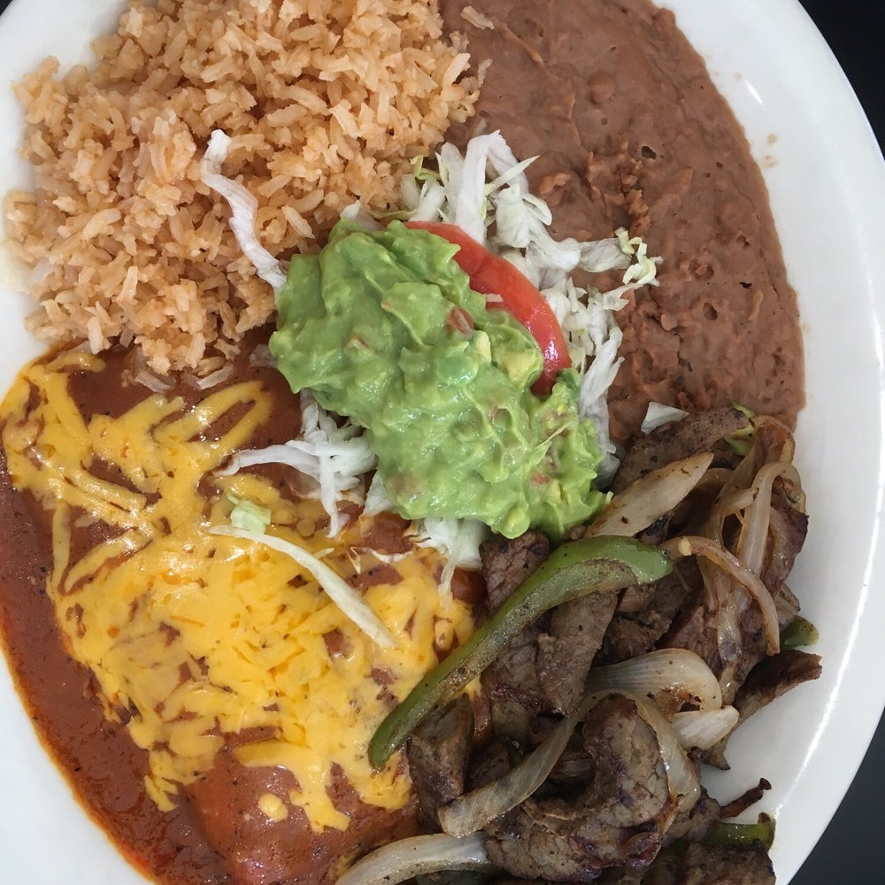 Camila’s Mexican Restaurant - #20 cheese enchiladas w/ beef fajitas, and Homemade corn tortillas. - Mexican Near Me - San Antonio, Texas