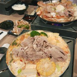 #10 Rose Milky Hot Soup and #9 Japanese Miso Hot Soup with garlic pork appetizer #10 Rose Milky Hot Soup and #9 Japanese Miso Hot Soup with garlic pork appetizer