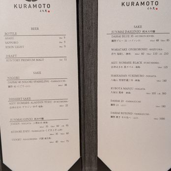 Kuramoto - Drink menu as of 11/29/2024 - Sushi Bars Near Me - Tustin, California