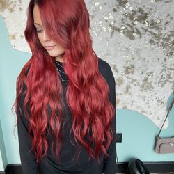 Novak Hair Studios - Vivid Red with 3 rows of extensions by Abbie Lorrin Hart