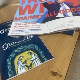 Dead roach, Trump magazine, religious pamphlet. Interesting branding choices.