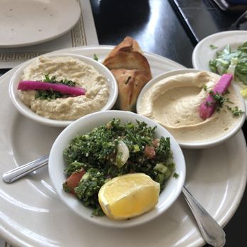 Cedar Grille - House Mezza Plate with Spinach Pies - Mediterranean Near Me - Troy, Michigan Cedar Grille - House Mezza Plate with Spinach Pies - Mediterranean Near Me - Troy, Michigan