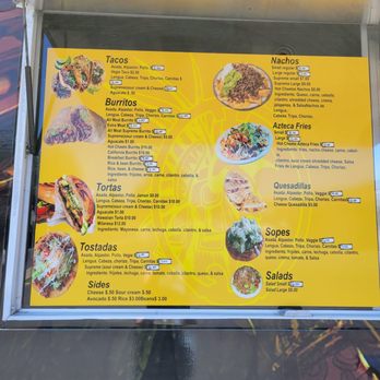 Tacos Azteca - Menu as of June 2022 - Food Trucks Near Me - Lodi, California
