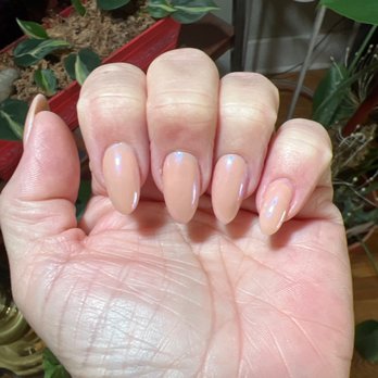 Elegant Nail Spa - Beautiful peach acrylic with with clear gel and chrome finish. - Nail Salons Near Me - Fresno, California
