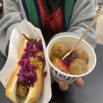 IKEA Bistro/Exit Cafe - Veggie Hot Dog and Meatballs - Hot Dogs Near Me - Costa Mesa, California