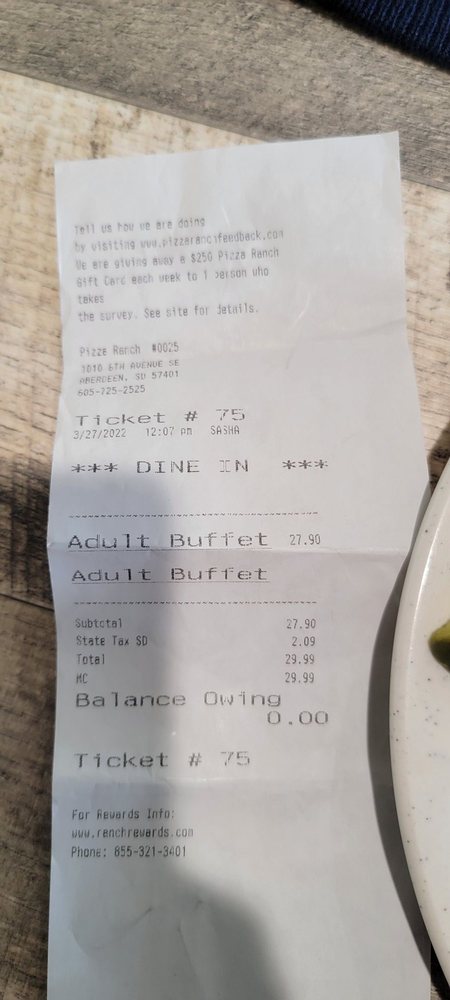 Food from Pizza Ranch