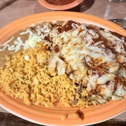 Mi Puerto - Combo plate with enchilada, tamale, refried beans, and rice. Very good.