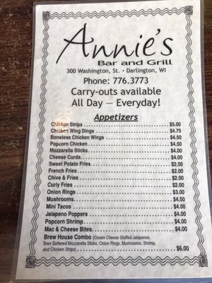 Menu photo 4 Annie's Bar & Grill Darlington, WI