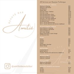 Amitié Beauté Bar  - Price List