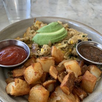 The Henry - Quinoa Breakfast Bowl - quinoa is mixed in with eggs just FYI, amazing salsa - Coffee & Tea Near Me - Coronado, California