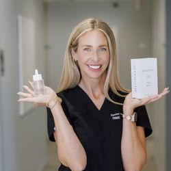 Glowing skin starts with the right regimen. Denise, one of our trusted providers showing a couple of her favorite products.