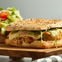 21st Century Food - Grilled Chicken Panini with side salad