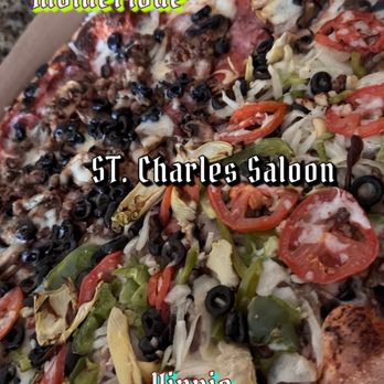 St Charles Saloon - Large half "Motherlode" & half "Hippie" - Pizza Near Me - Columbia, California St Charles Saloon - Large half "Motherlode" & half "Hippie" - Pizza Near Me - Columbia, California