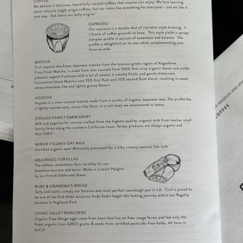 Civil Coffee - Menu - Coffee & Tea Near Me - Los Angeles, California