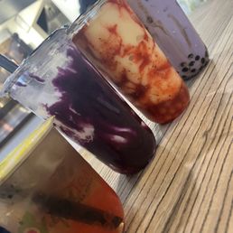 Butterfly pea tea, mangoneada, taro , ube purple syrup Butterfly pea tea, mangoneada, taro , ube purple syrup