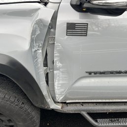 smashed front fender and door