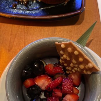 Roka Akor - Chicago - Ube Cream Pot (Front) and Chocolate Cake (Back) - Sushi Bars Near Me - Chicago, Illinois Roka Akor - Chicago - Ube Cream Pot (Front) and Chocolate Cake (Back) - Sushi Bars Near Me - Chicago, Illinois
