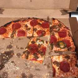 Domino's Pizza - Thin crust EXtra Cheese, Pep, hamburger and lit jap, And Burnt crust around. Not So Much!!! But we hungry.not sure who make it.