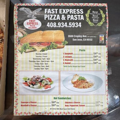 Menu photo 3 Fast Express Pizza & Pasta San Jose, CA Menu photo 3 Fast Express Pizza & Pasta San Jose, CA