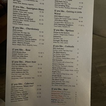 The Eastern - Drinks - A printed menu featuring wine, cocktail, and beer selections, organized by categories with names, descriptions, and prices. - Wine Bars Near Me - Washington, DC, District of Columbia
