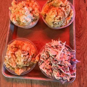 Truth BBQ - Sides galore.  Mac, cornbread, tator tot casserole and coleslaw. - Barbeque Near Me - Houston, Texas