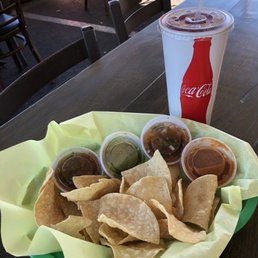 Salsas from the salsa bar and comp chips