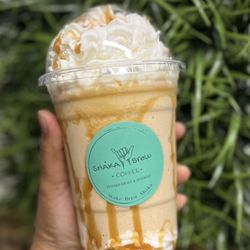 Shaka Brew Coffee - Caramel Frappe w/extra cool whip on bottom.