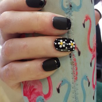 Jade II Nails - Loved this. Daisies speak for themselves, notice the black on black French mani, matte and shiny tips - Nail Salons Near Me - Elk Grove, California Jade II Nails - Loved this. Daisies speak for themselves, notice the black on black French mani, matte and shiny tips - Nail Salons Near Me - Elk Grove, California