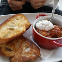 La Petite Cafe - Breakfast toastie with home made baked beans and poached egg.