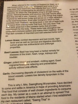 Menu photo 4 Saeng Thai House Portland, ME
