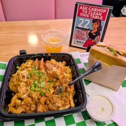Chili cheese fries and Frisco cheeseburger Chili cheese fries and Frisco cheeseburger