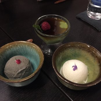 Hinata - Dessert. Black sesame ice cream. Matcha panna cotta and yuzu sherbet - Sushi Bars Near Me - San Francisco, California